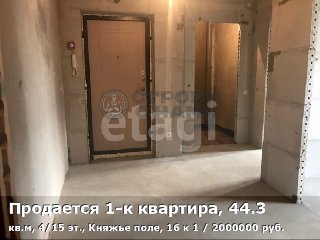 Продается 1-к квартира, 44.3 кв.м, 4/15 эт., Княжье поле, 16 к 1